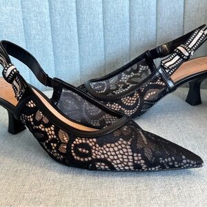a new day Black Lace Slingback Heels NWOT